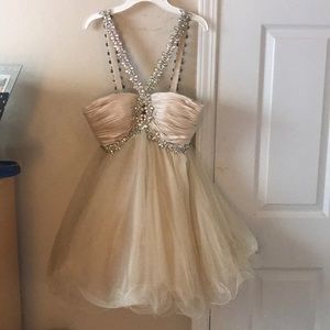 Cream jewel encrusted prom dress